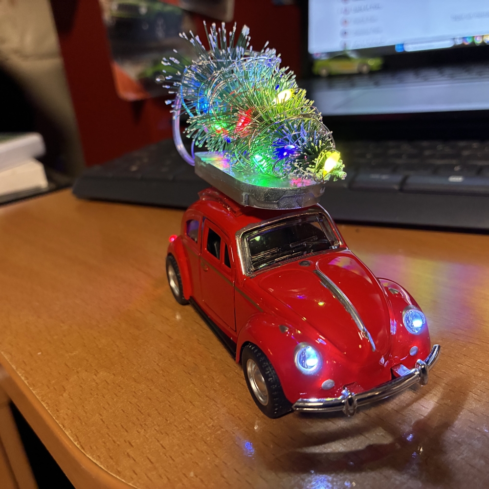 Festive Red Car with LED Christmas Tree